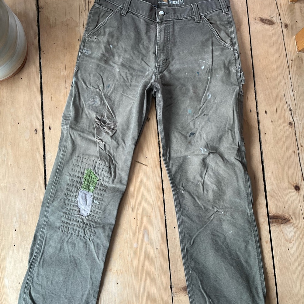 Carhartt Relaxed Fit Faded Olive Green Work Pants - Picture 3 of 12
